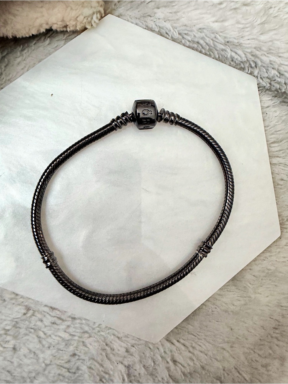 Pandora Black Barrel Snake Chain Bracelet 19cm